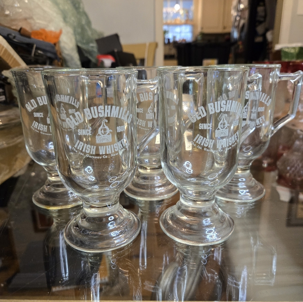 Vintage Old Bushmills Irish Whiskey footed mugs Set Of 5